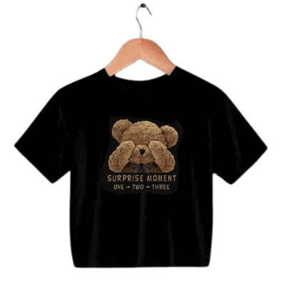 Cute Bear Print Crop Top for Women – Kawaii Graphic Tee, Soft Cotton