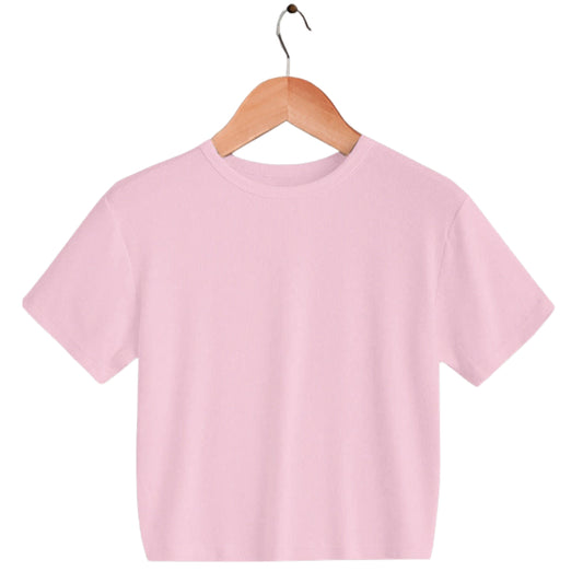 Blush Pink Crop Top for Women – Soft Cotton Short Sleeve Casual Tee