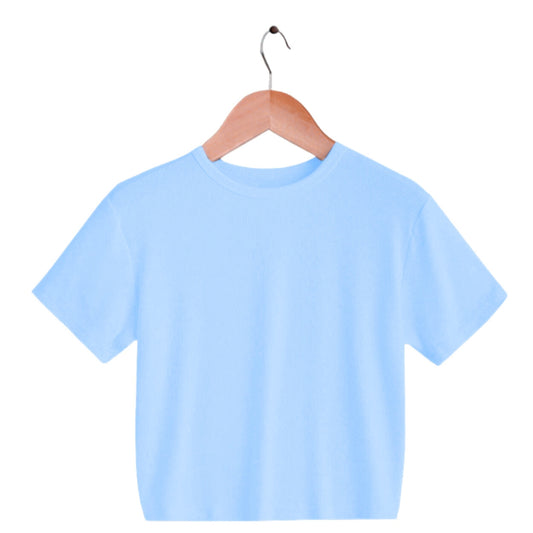 Ice Blue Crop Top T-Shirt for Women – Soft Cotton, Casual Fit.
